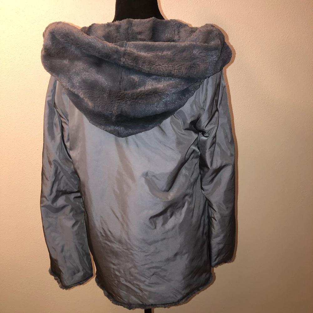 Source Unknown Reversible Gray Jacket With Fur Tr… - image 5